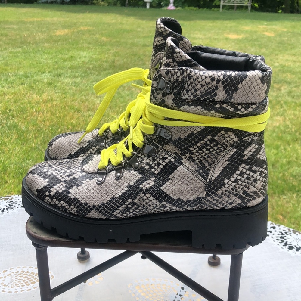 Bamboo “Wildone” Python Print Combat Boots - image 5